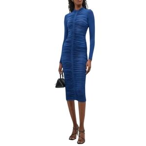 A.L.C Ansel Ruched Long Sleeve Bodycon Blue Midi Dress Size XS